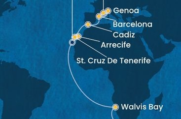 Juhoafrická republika, Namíbia, Španielsko, Taliansko, Francúzsko z Kapského Mesta na lodi Costa Toscana