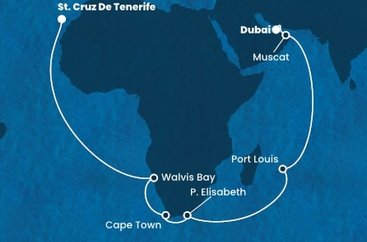 Spojené arabské emiráty, Omán, Maurícius, Juhoafrická republika, Namíbia, Španielsko z Dubaja na lodi Costa Smeralda