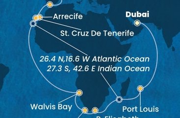 Spojené arabské emiráty, Maurícius, Juhoafrická republika, Namíbia, Španielsko z Dubaja na lodi Costa Toscana