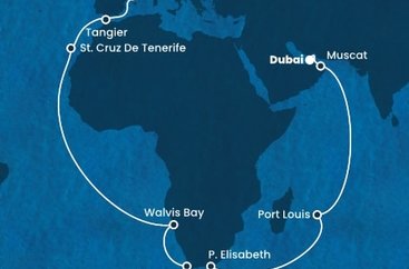 Spojené arabské emiráty, Omán, Maurícius, Juhoafrická republika, Namíbia, Španielsko, Maroko z Dubaja na lodi Costa Smeralda