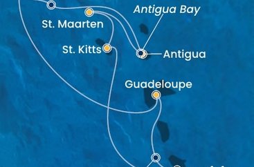 Martinik, Zámořské společenství Francie, Guadeloupe, Britské Panenské ostrovy, , Antigua a Barbuda, Svatý Martin, Svätý Krištof a Nevis z Fort de France, Martinik na lodi Costa Fortuna