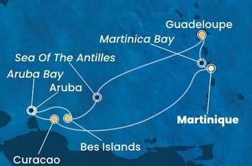 Martinik, Zámořské společenství Francie, Guadeloupe, Bonaire, Aruba, Holandsko, Curacao z Fort de France, Martinik na lodi Costa Fortuna