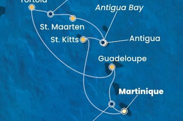 Martinik, Zámořské společenství Francie, Guadeloupe, Britské Panenské ostrovy, , Svatý Martin, Antigua a Barbuda, Svätý Krištof a Nevis z Fort de France, Martinik na lodi Costa Fortuna