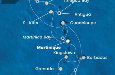 Martinik, Zámořské společenství Francie, Guadeloupe, Britské Panenské ostrovy, , Svatý Martin, Antigua a Barbuda, Svätý Krištof a Nevis, Trinidad a Tobago, Grenada, Svätý Vincent a Grenadiny, Barbados z Fort de France, Martinik na lodi Costa Fortuna