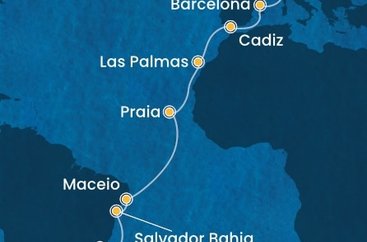 Taliansko, Španielsko, Kapverdy, Brazília z Janova na lodi Costa Diadema