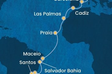 Taliansko, Španielsko, Kapverdy, Brazília z Janova na lodi Costa Diadema