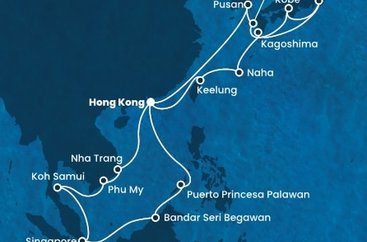 Čína, Tchaj-wan, Japonsko, Južná Kórea, Vietnam, Thajsko, Singapur, Brunej, Filipíny z Hong Kongu na lodi Costa Serena