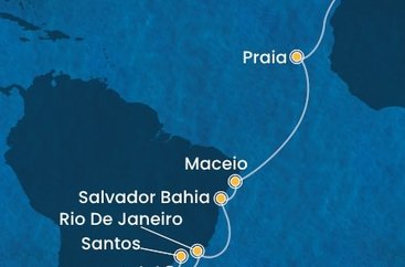 Španielsko, Kapverdy, Brazília z Las Palmas na lodi Costa Diadema