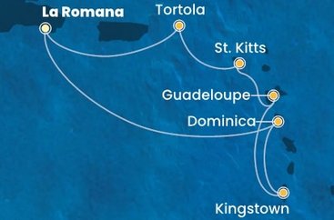 Dominikánska republika, Dominika, Svätý Vincent a Grenadiny, Guadeloupe, Svätý Krištof a Nevis, Britské Panenské ostrovy z La Romany na lodi Costa Pacifica