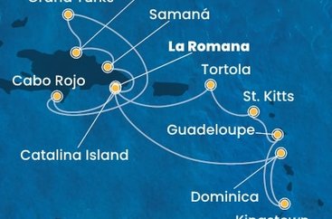 Dominikánska republika, Veľká Británia, Dominika, Svätý Vincent a Grenadiny, Guadeloupe, Svätý Krištof a Nevis, Britské Panenské ostrovy z La Romany na lodi Costa Pacifica