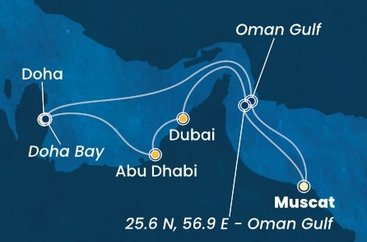 Omán, , Katar, Spojené arabské emiráty z Muscatu na lodi Costa Smeralda