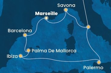 Francúzsko, Španielsko, Taliansko z Marseille na lodi Costa Smeralda