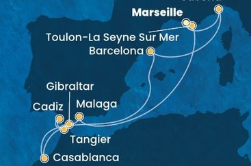 Francúzsko, Taliansko, Španielsko, Maroko, Gibraltár z Marseille na lodi Costa Diadema