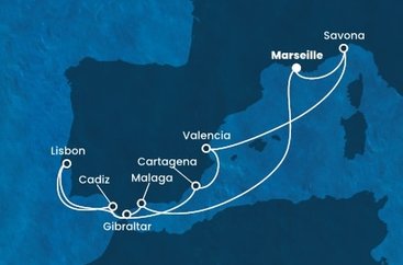 Francúzsko, Španielsko, Gibraltár, Portugalsko, Taliansko z Marseille na lodi Costa Favolosa