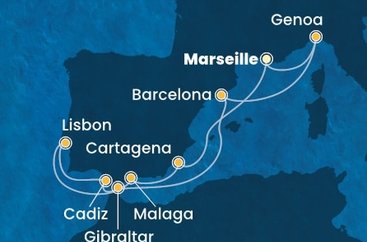 Francúzsko, Taliansko, Španielsko, Portugalsko, Gibraltár z Marseille na lodi Costa Diadema