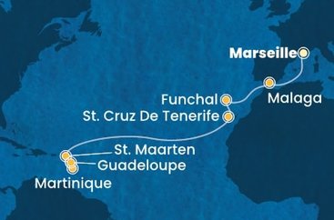 Francúzsko, Španielsko, Portugalsko, Svatý Martin, Martinik, Guadeloupe z Marseille na lodi Costa Fascinosa