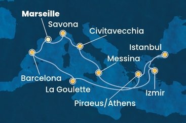 Francúzsko, Taliansko, Turecko, Grécko, Tunisko, Španielsko z Marseille na lodi Costa Fortuna