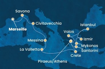 Francúzsko, Taliansko, Malta, Grécko, Turecko z Marseille na lodi Costa Fortuna