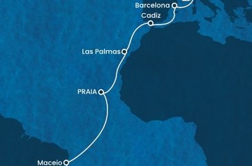 Francúzsko, Taliansko, Španielsko, Kapverdy, Brazília z Marseille na lodi Costa Diadema