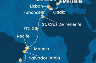 Francúzsko, Španielsko, Portugalsko, Kapverdy, Brazília z Marseille na lodi Costa Favolosa