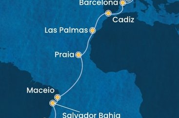 Francúzsko, Taliansko, Španielsko, Kapverdy, Brazília z Marseille na lodi Costa Diadema