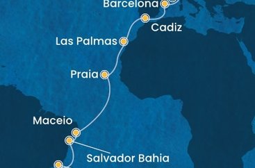 Francúzsko, Taliansko, Španielsko, Kapverdy, Brazília z Marseille na lodi Costa Diadema