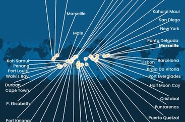 Francúzsko, Španielsko, Portugalsko, USA, , Panama, Kostarika, Guatemala, Mexiko, Francouzská Polynésie, Fiji, Nová Kaledonie, Austrália, Papua Nová Guinea, Japonsko, Južná Kórea, Tchaj-wan, Čína, Vietnam, Thajsko, Singapur, Malajzia, Srí Lanka, Maledivy, Maurícius, Juhoafrická republika, Namíbia, Kapverdy z Marseille na lodi Costa Deliziosa