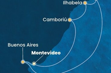 Uruguaj, Argentína, Brazília z Montevidea na lodi Costa Favolosa