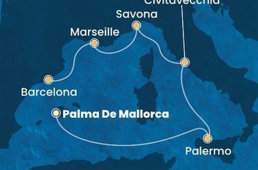 Španielsko, Taliansko, Francúzsko z Palmy de Mallorca na lodi Costa Smeralda