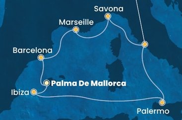 Španielsko, Taliansko, Francúzsko z Palmy de Mallorca na lodi Costa Smeralda