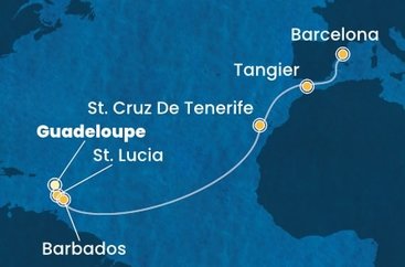 Guadeloupe, Svätá Lucia, Barbados, Španielsko, Maroko z Pointe-à-Pitre na lodi Costa Fascinosa