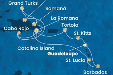 Guadeloupe, Svätý Krištof a Nevis, Britské Panenské ostrovy, Dominikánska republika, Veľká Británia, Svätá Lucia, Barbados z Pointe-à-Pitre na lodi Costa Pacifica