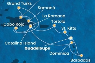 Guadeloupe, Svätý Krištof a Nevis, Britské Panenské ostrovy, Dominikánska republika, Veľká Británia, Dominika, Barbados z Pointe-à-Pitre na lodi Costa Pacifica