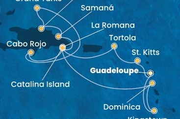 Guadeloupe, Svätý Krištof a Nevis, Britské Panenské ostrovy, Dominikánska republika, Veľká Británia, Dominika, Svätý Vincent a Grenadiny z Pointe-à-Pitre na lodi Costa Pacifica