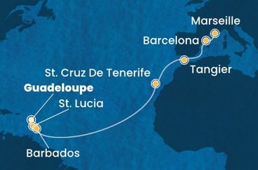 Guadeloupe, Svätá Lucia, Barbados, Španielsko, Maroko, Francúzsko z Pointe-à-Pitre na lodi Costa Fascinosa