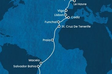 Brazília, Kapverdy, Španielsko, Portugalsko, Francúzsko, Veľká Británia, Holandsko z Rio de Janeira na lodi Costa Diadema