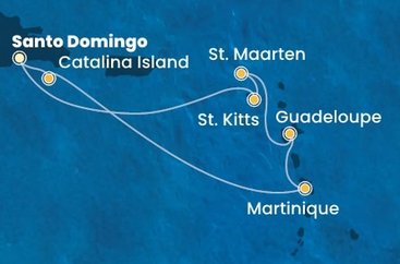 Dominikánska republika, Martinik, Guadeloupe, Svatý Martin, Svätý Krištof a Nevis zo Santa Dominga na lodi Costa Fascinosa