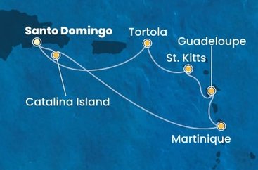 Dominikánska republika, Martinik, Guadeloupe, Svätý Krištof a Nevis, Britské Panenské ostrovy zo Santa Dominga na lodi Costa Fascinosa