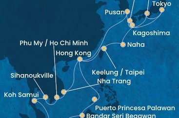 Singapur, Brunej, Filipíny, Čína, Tchaj-wan, Japonsko, Južná Kórea, Vietnam, Kambodža, Thajsko zo Singapuru na lodi Costa Serena