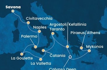 Taliansko, Tunisko, Malta, Grécko zo Savony na lodi Costa Fascinosa