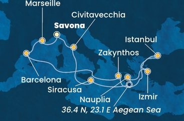 Taliansko, Grécko, Turecko, Španielsko, Francúzsko zo Savony na lodi Costa Fascinosa