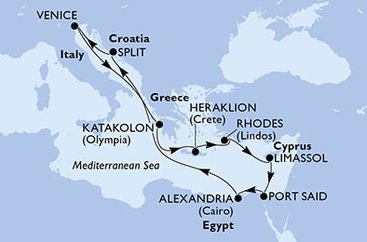 Taliansko, Grécko, Cyprus, Egypt, Chorvátsko z Benátok na lodi MSC Armonia