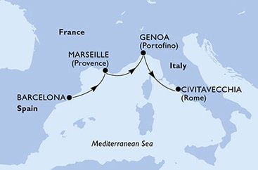 Španielsko, Francúzsko, Taliansko z Barcelony na lodi MSC World Europa