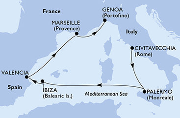 Taliansko, Španielsko, Francúzsko z Civitavechie na lodi MSC Grandiosa