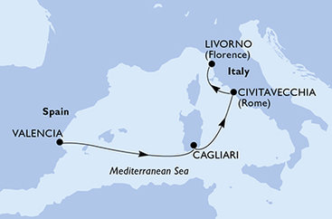 Španielsko, Taliansko z Valencie na lodi MSC Lirica