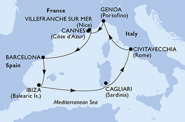 Francúzsko, Španielsko, Taliansko z Villefranche na lodi MSC Musica