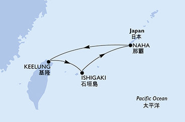 Tchaj-wan, Japonsko z Keelungu (Taipeje) na lodi MSC Bellissima