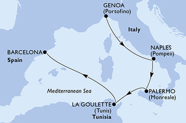 Taliansko, Tunisko, Španielsko z Janova na lodi MSC Fantasia