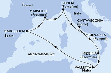 Taliansko, Malta, Španielsko, Francúzsko z Civitavechie na lodi MSC World Europa