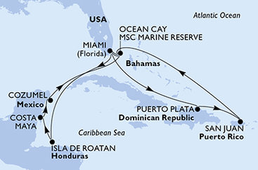 USA, Dominikánska republika, Bahamy, Honduras, Mexiko z Miami na lodi MSC World America